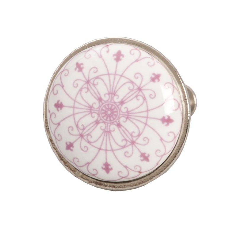 Clayre & Eef Poignée de porte Ø 3 cm Rose Céramique Rond