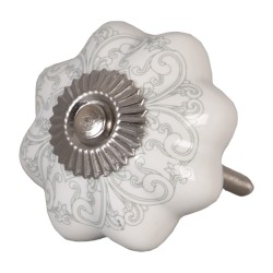 Clayre & Eef Door Knob Ø 4 cm White Grey Ceramic