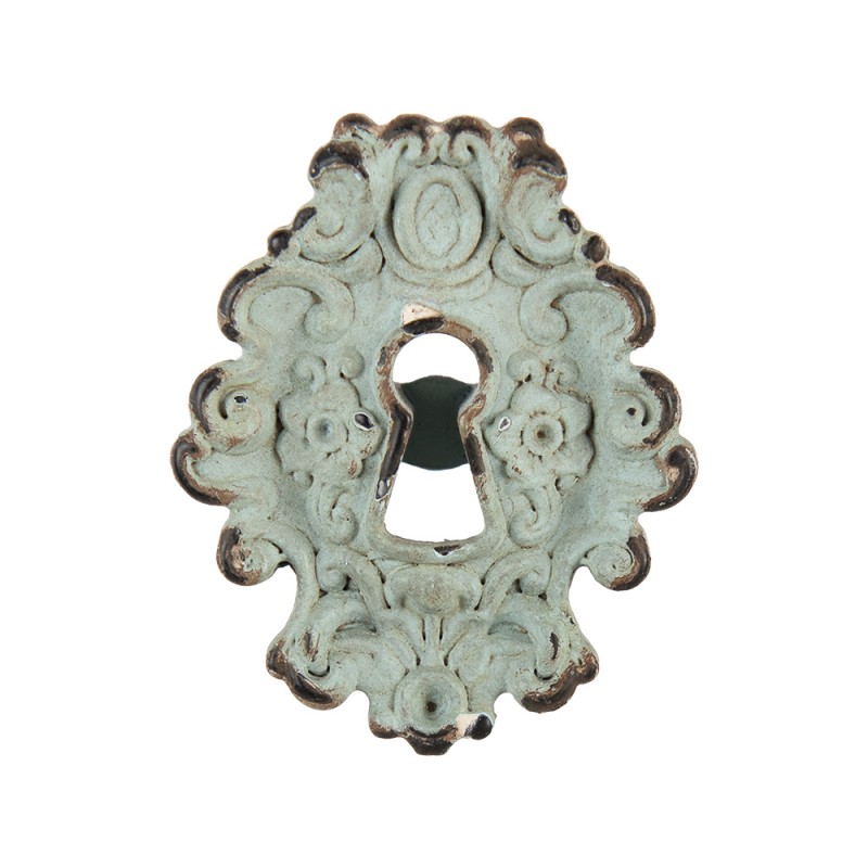 Clayre & Eef Poignée de porte 5x4x7 cm Vert Marron Métal Ovale Fleurs