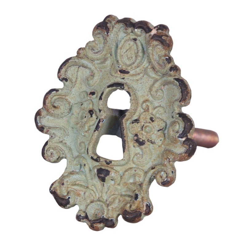 Clayre & Eef Poignée de porte 5x4x7 cm Vert Marron Métal Ovale Fleurs