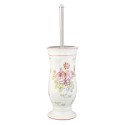 Clayre & Eef Toilet Brush with Holder Ø 12x26 cm White Pink Ceramic Round Flowers