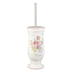 Clayre & Eef Toilet Brush with Holder Ø 12x26 cm White Pink Ceramic Round Flowers