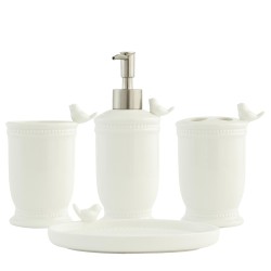 Clayre & Eef Bathroom Set Set of 4 Bird White Ceramic Bird