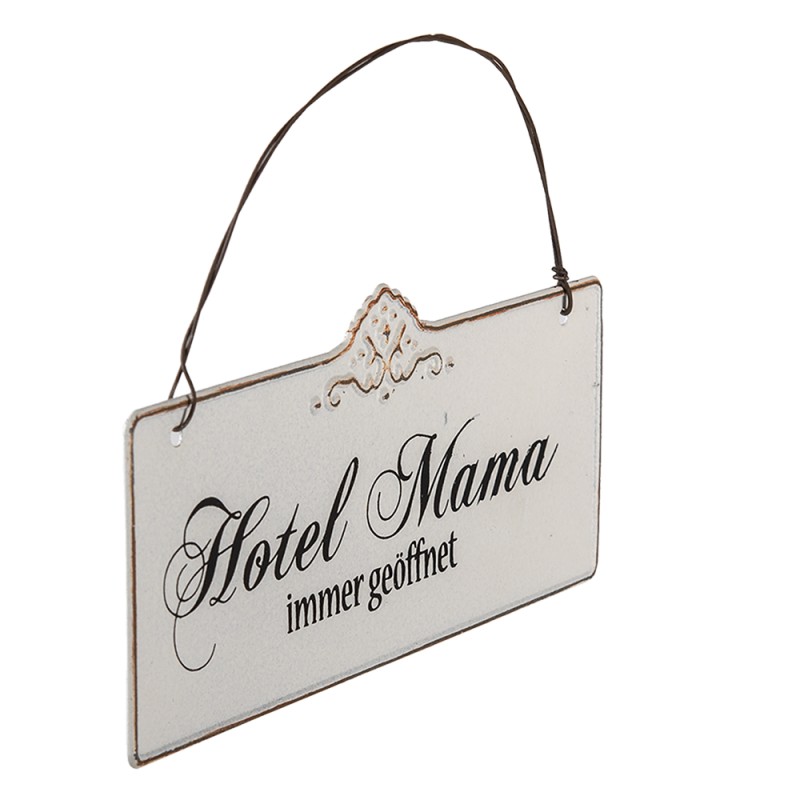 Clayre & Eef Tekstbord  21x15 cm Wit Ijzer Rechthoek Hotel Mama