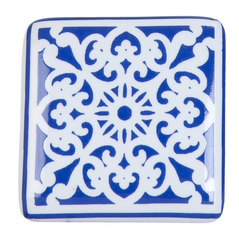 Clayre & Eef Deurknop  3x2x3 cm Blauw Wit Keramiek Vierkant