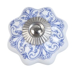 Clayre & Eef Deurknop  Ø 4 cm Blauw Wit Keramiek