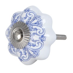 Clayre & Eef Door Knob Ø 4 cm Blue White Ceramic