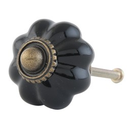 Clayre & Eef Door Knob Ø 3 cm Black Brown Ceramic