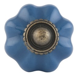 Clayre & Eef Poignée de porte Ø 3 cm Bleu Marron Céramique