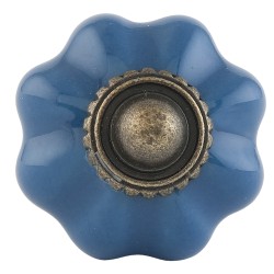 Clayre & Eef Deurknop  Ø 3 cm Blauw Bruin Keramiek