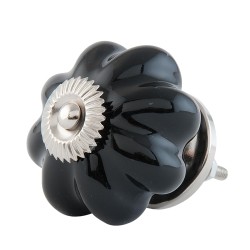 Clayre & Eef Poignée de porte Ø 4 cm Noir Couleur argent Céramique