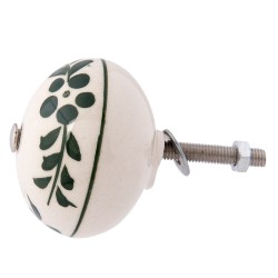 Clayre & Eef Poignée de porte Ø 4 cm Beige Céramique Rond Fleurs