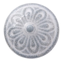 Clayre & Eef Poignée de porte Ø 4 cm Gris Blanc Céramique Rond Fleurs