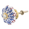 Clayre & Eef Door Knob Ø 4x3 cm Blue White Ceramic Leaves