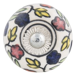 Clayre & Eef Door Knob Ø 4 cm Yellow Red Ceramic Round Leaves