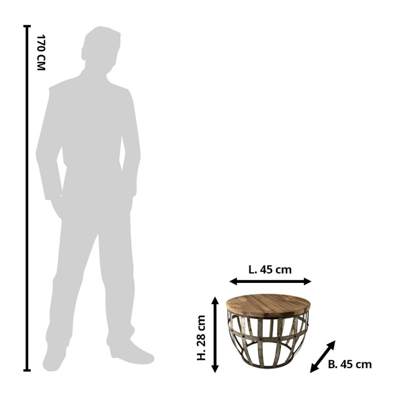 Clayre & Eef Tavolino 45x28x45 cm Marrone Legno Ferro Rotondo
