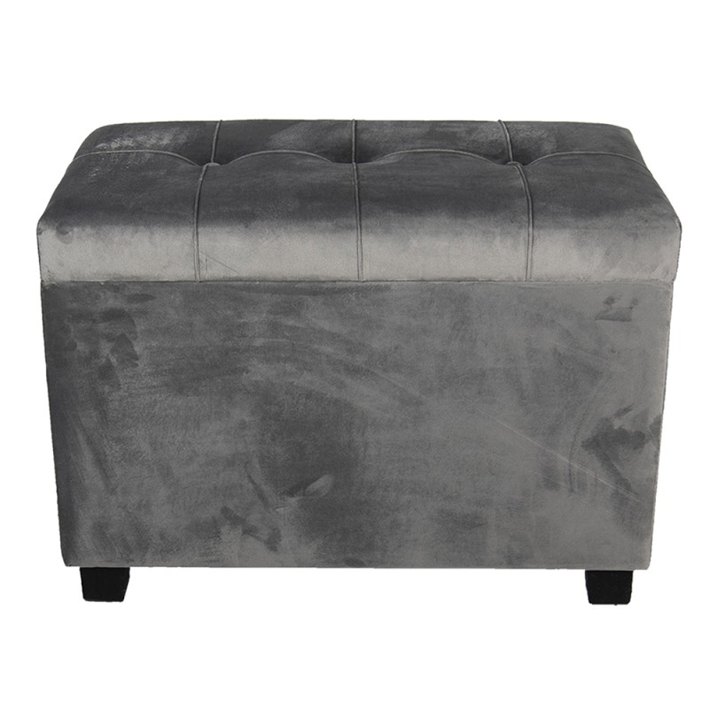 Clayre & Eef Pouf 60x36x43 cm Grigio Legno Tessuto Rettangolo