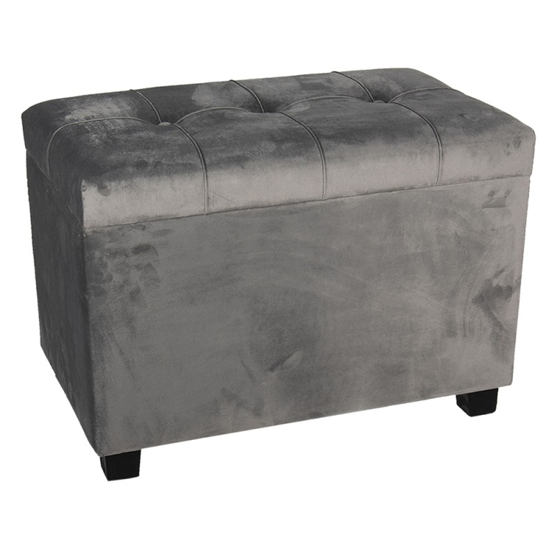 Clayre & Eef Pouf 60x36x43 cm Gris Bois Textile Rectangle