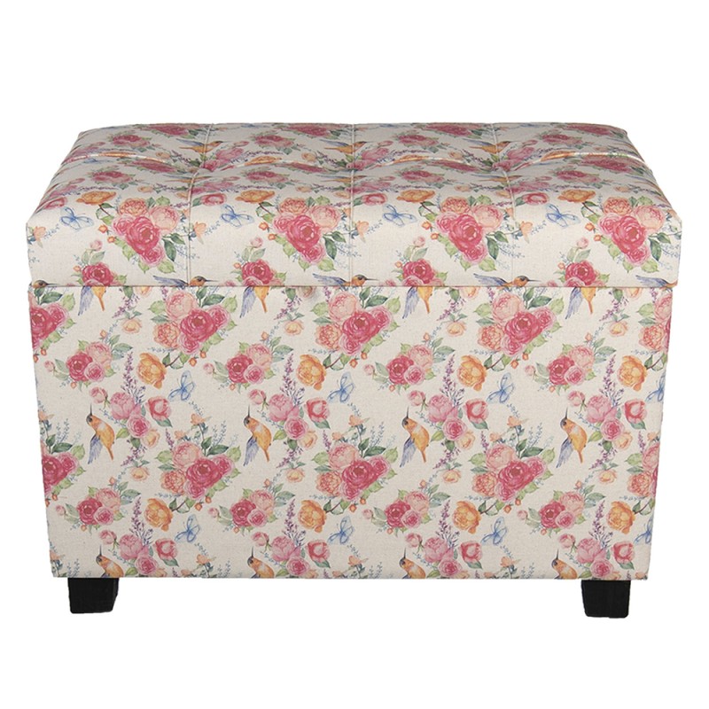 Clayre & Eef Pouf 60x36x43 cm Rose Bois Textile Rectangle