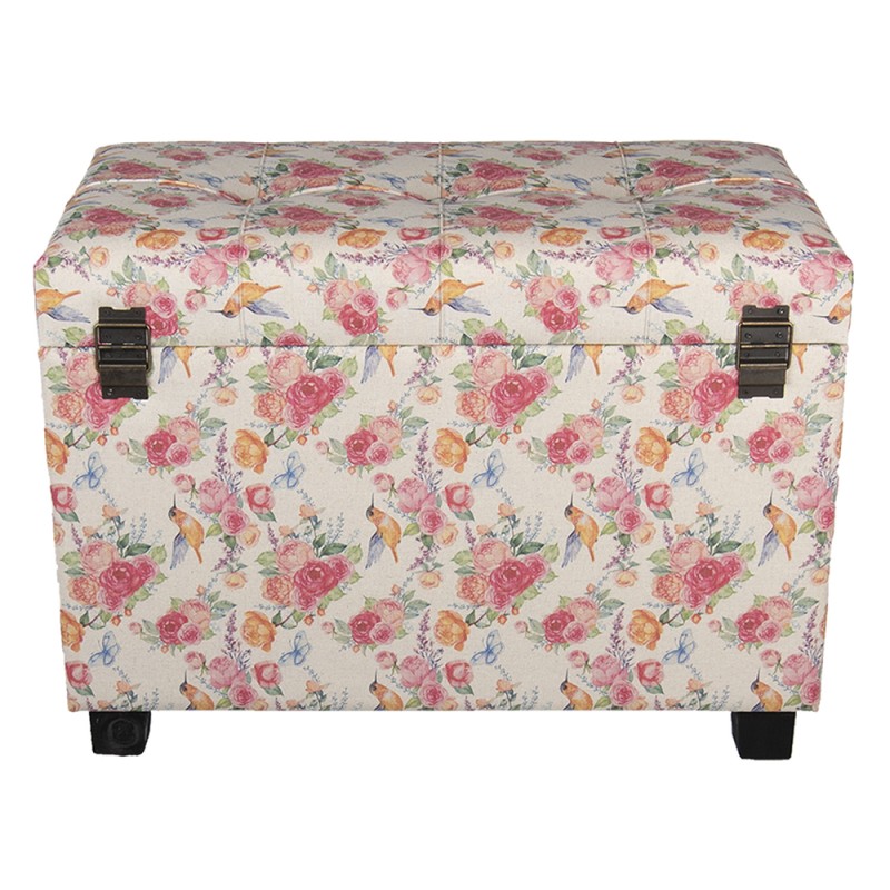 Clayre & Eef Pouf 60x36x43 cm Pink Wood Textile Rectangle