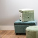 Clayre & Eef Pouf 60x36x43 cm Green Wood Textile Rectangle