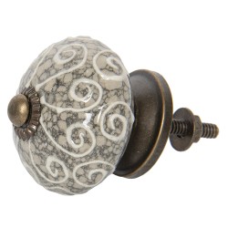 Clayre & Eef Door Knob Ø 4 cm Grey Brown Ceramic Round