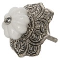 Clayre & Eef Door Knob Ø 5 cm White Aluminium Round Flowers