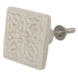 Clayre & Eef Deurknop  4x4 cm Beige Keramiek Vierkant