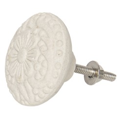 Clayre & Eef Poignée de porte Ø 4 cm Beige Céramique Rond Fleur