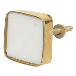 Clayre & Eef Door Knob 4 cm White Gold colored Stone Square