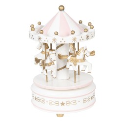 Clayre & Eef Music box Ø 11x19 cm White Pink Plastic Little Horses