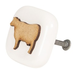 Clayre & Eef Poignée de porte 5 cm Marron Céramique Carré Vache