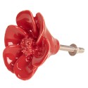 Clayre & Eef Poignée de porte Ø 4 cm Rouge Céramique Fleur