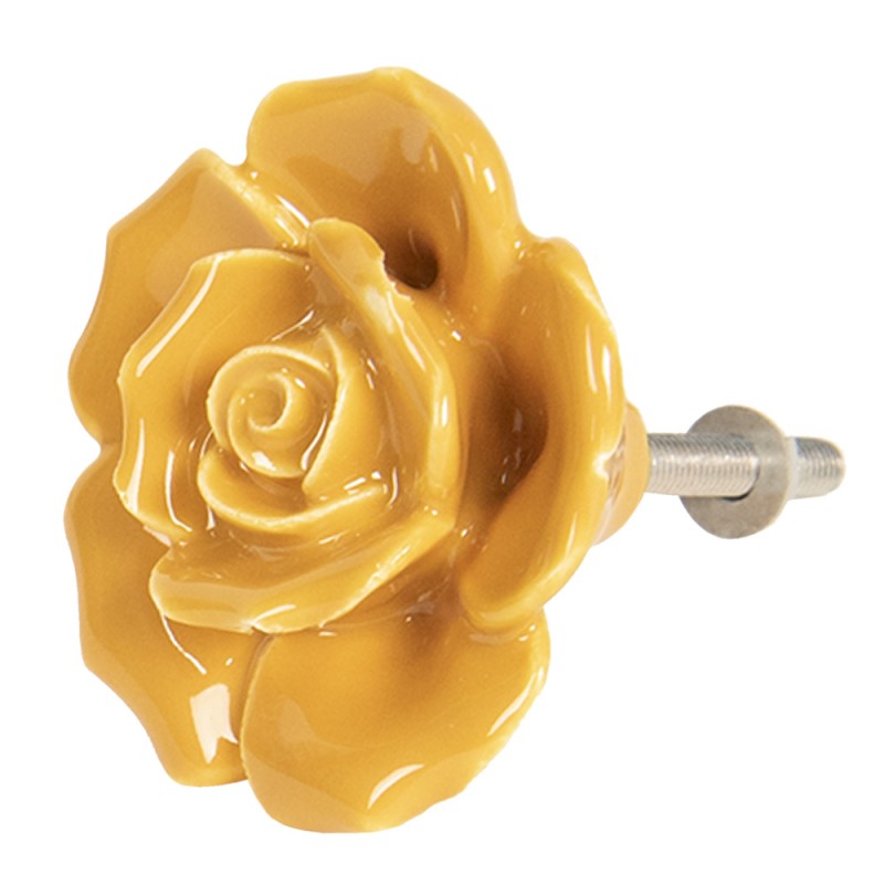 Clayre & Eef Poignée de porte Ø 4 cm Jaune Céramique Fleur