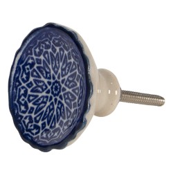 Clayre & Eef Door Knob Ø 4x4 cm Blue Ceramic Round Flower