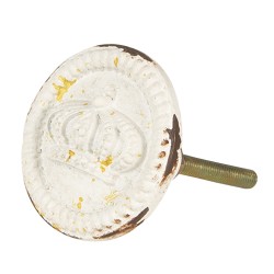 Clayre & Eef Poignée de porte Ø 4 cm Blanc Fer Rond Couronne