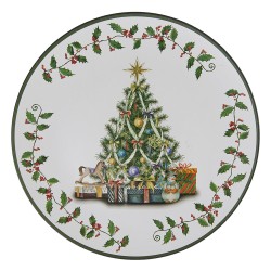 Clayre & Eef Sous-assiette Ø 33 cm Vert Blanc Plastique Rond Sapin de Noël