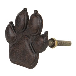 Clayre & Eef Door Knob Paw Print Ø 4 cm Brown Iron