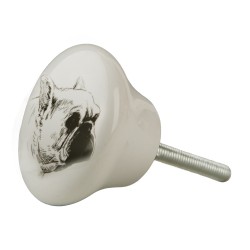 Clayre & Eef Door Knob Ø 4 cm White Ceramic Round Dog