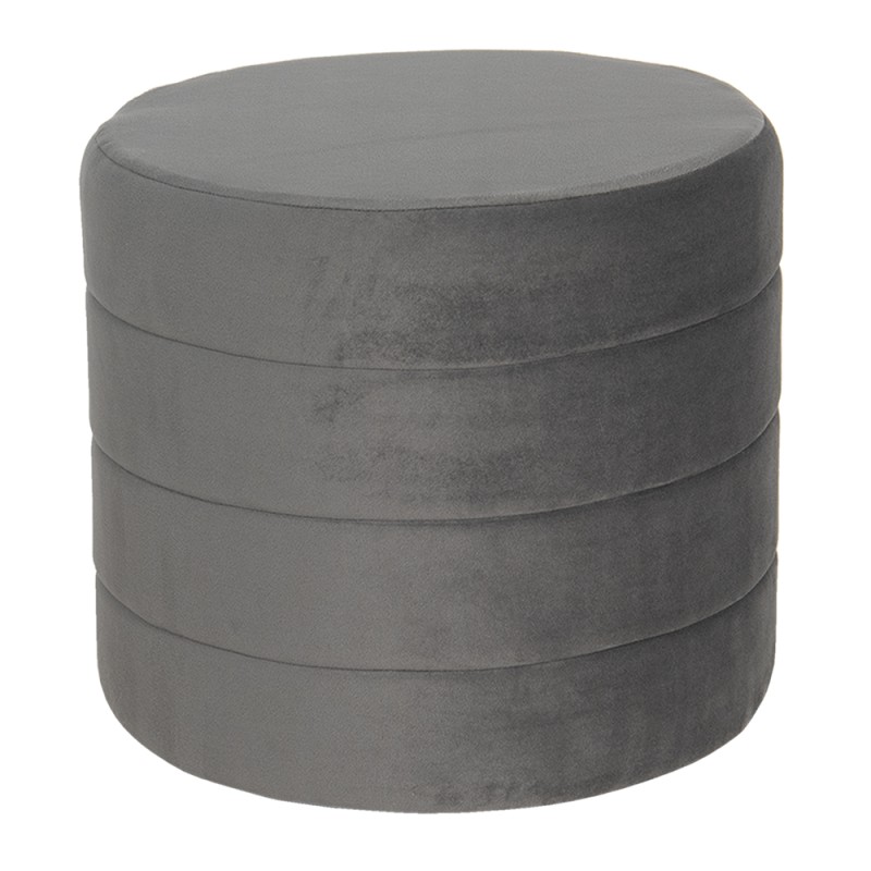 Clayre & Eef Ottoman Ø 40x35 cm Grey Wood Textile Round