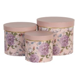 Clayre & Eef Hoedendoos Set van 3  Ø 20x17 / Ø 17x15 / Ø 14x13 cm Roze Karton Rond Bloemen