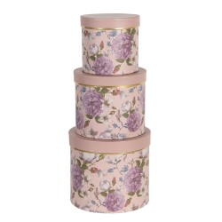 Clayre & Eef Hoedendoos Set van 3  Ø 20x17 / Ø 17x15 / Ø 14x13 cm Roze Karton Rond Bloemen