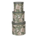 Clayre & Eef Hoedendoos Set van 3  Ø 20x17 / Ø 17x15 / Ø 14x13 cm Groen Karton Bloemen