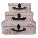 Clayre & Eef Dekoration Koffer 3er Set 30x21x9/25x18x9/20x16x8 cm Rosa Karton Rechteck Blumen