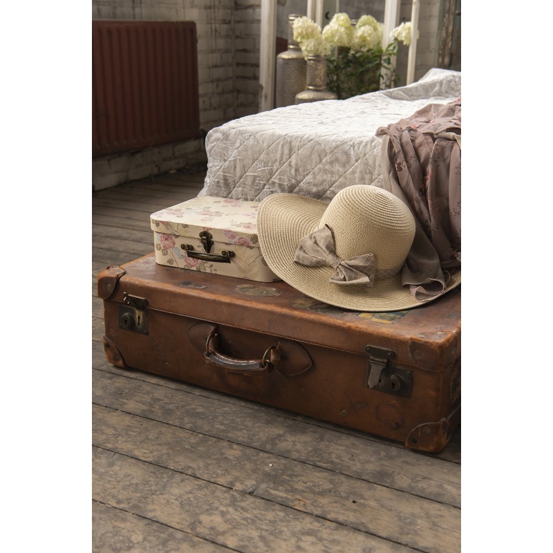 Clayre & Eef Décoration valise set de 3 30x21x9/25x18x9/20x16x8 cm Beige Carton Rectangle Fleurs