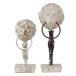 Clayre & Eef Decorative Figurine Set of 2 Lion White Black Wood Iron