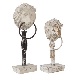 Clayre & Eef Decorative Figurine Set of 2 Lion White Black Wood Iron