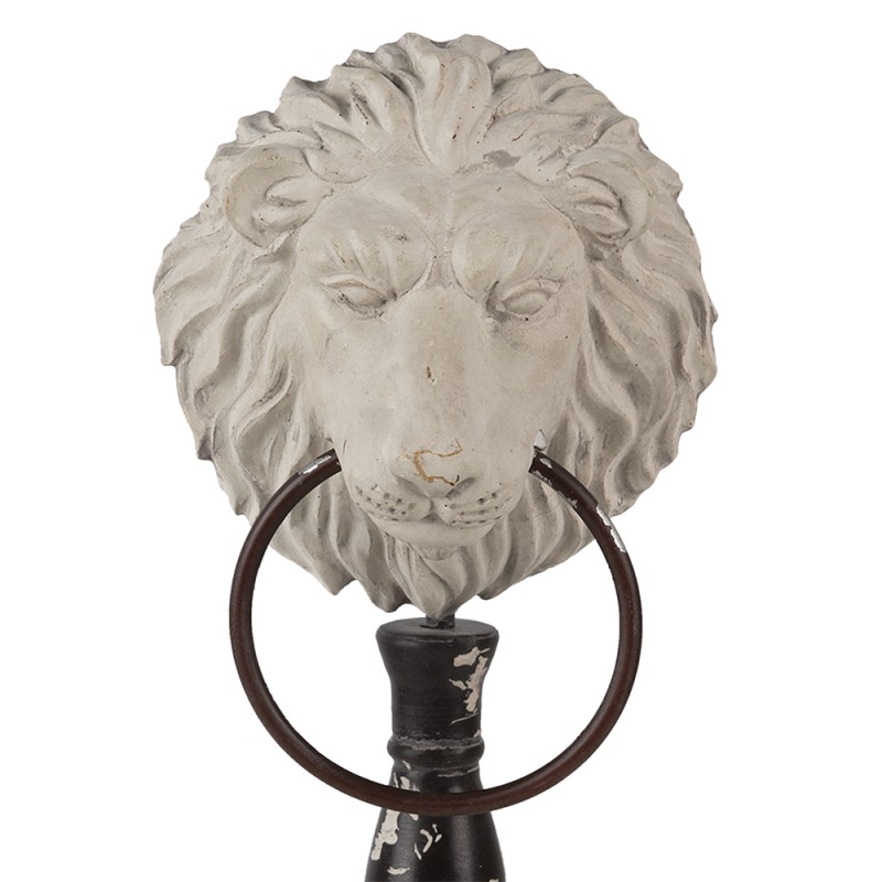 Clayre & Eef Figurine décorative set de 2 Lion Blanc Noir Bois Fer