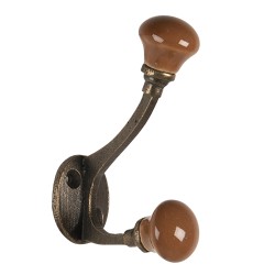 Clayre & Eef Wall Hook 5x9 cm Brown Ceramic