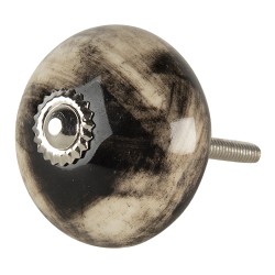 Clayre & Eef Door Knob Ø 4 cm Black Beige Ceramic Round